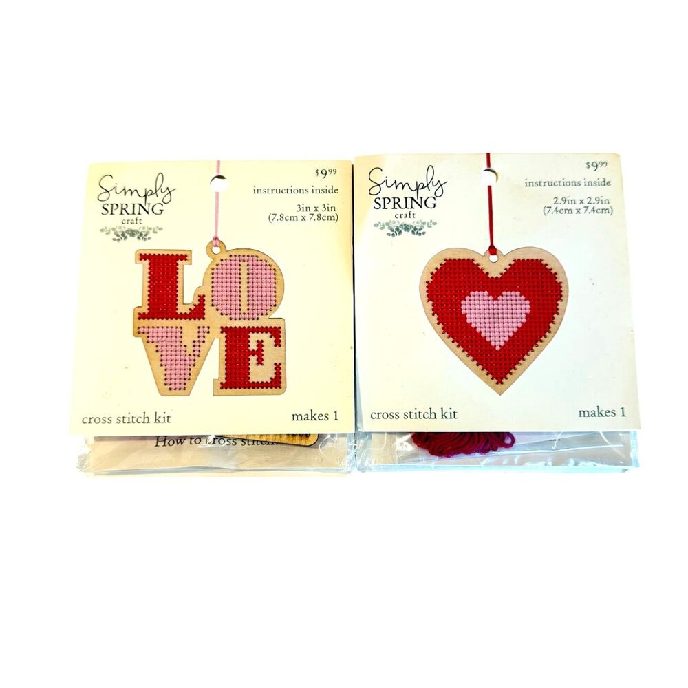 Simply Spring Craft Cross Stitch Kits Heart Love Valentines Day Wood Floss NEW